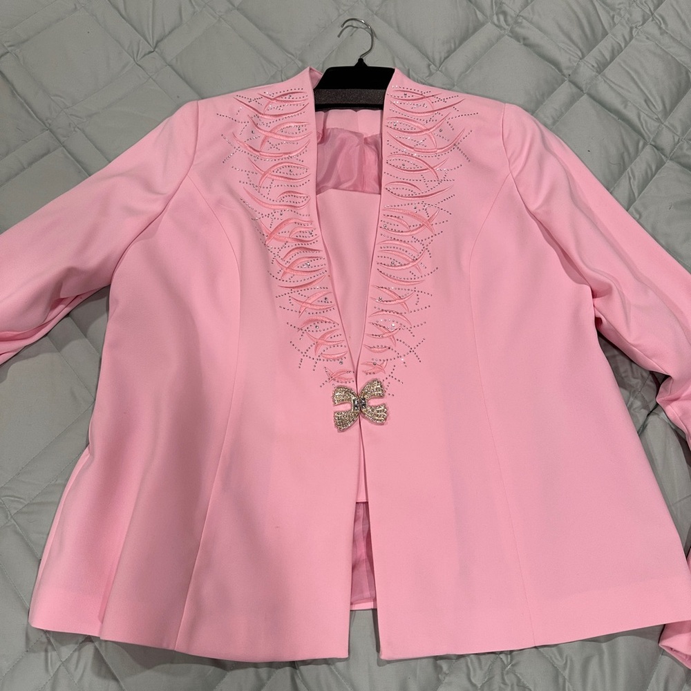 Fifth Sun Pink Blazer with Ruffled Neckline and Bow Closure